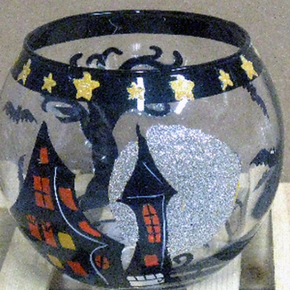 Set of Large Halloween Glass Votive Candle Holders Pumpkin Spider Haunted House - Picture 5 of 6